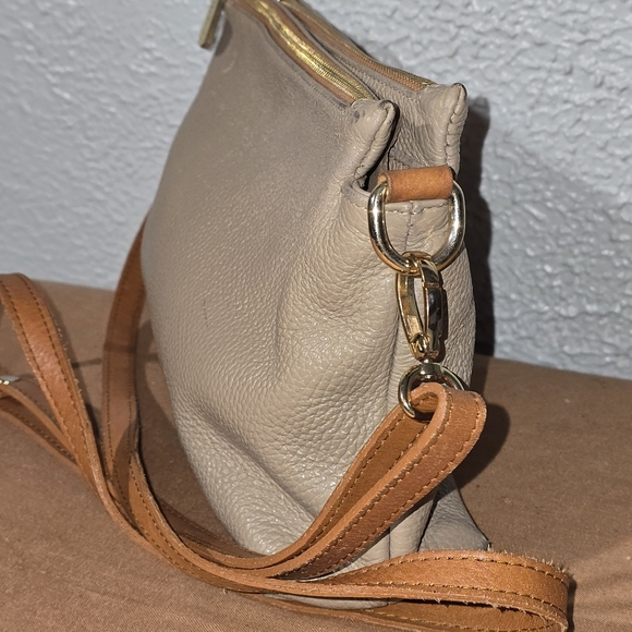 VALENTINA Taupe Made In Italy Leather Triple Entry Satchel - Picture 2 of 6